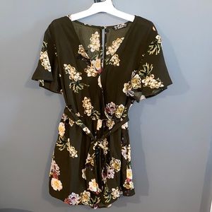 Olive Green Floral Romper Size M